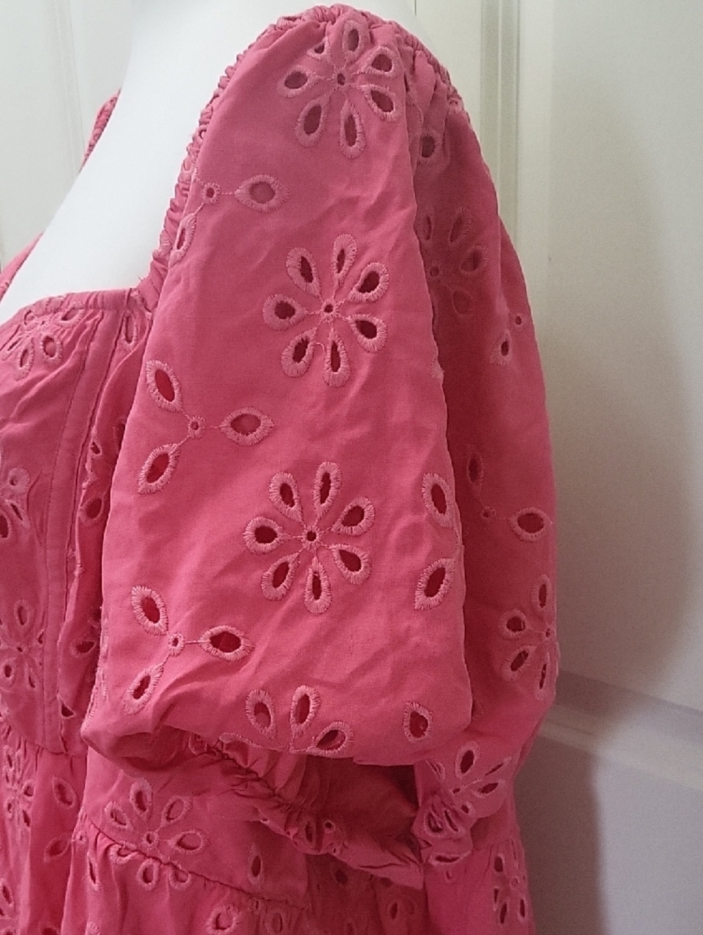 Torrid Pink Babydoll Eyelet Challis Blouse Size 4 (4X) Flowy Peplum Boho Top - Picture 5 of 12